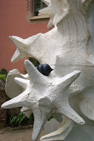 seed pod on a modern sculpture of a star